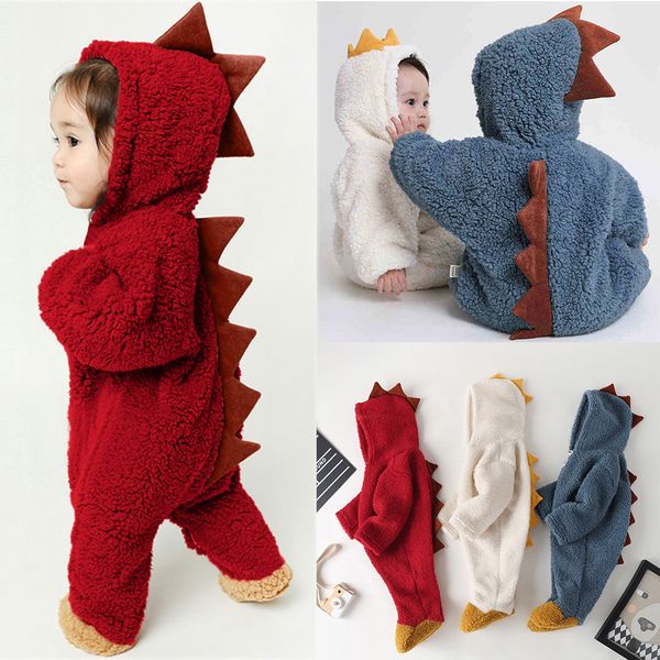 

infant baby boys girl cartoon dinosaur fleece hoodie romper clothes jumpsuit baby girl clothes newborn, Blue