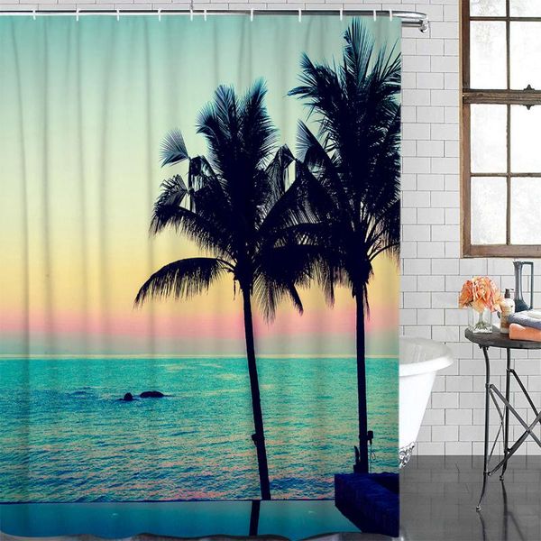

eco-friendly shower curtain ocean and palm trees printed shower curtain bathroom decor waterproof fabric bath