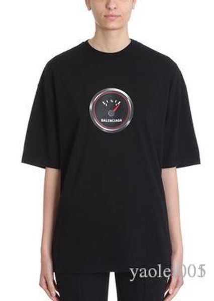 

2019 spring and summer paris new trend oil meter alarm clock short sleeve fashion men and women couples t-shirt, White;black