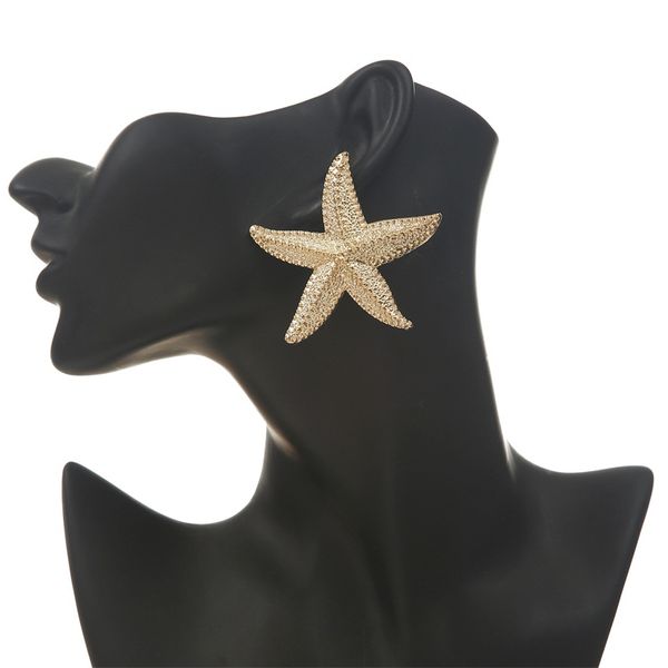 

big star earrings for women gold color vintage starfish stud earrings 2019 large earings girl fashion summer jewelry, Golden;silver