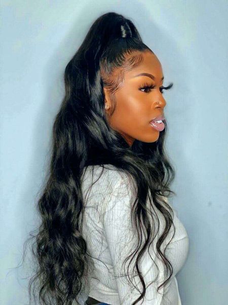 

new hairstyle 22" 140g four colors available loose wave long ponytail human hair fake ponytail extensions for women, Black
