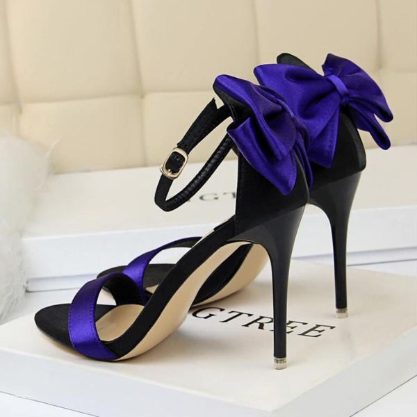 

eoeodoit women sandals with big knot summer fashion high heels party club shoes stiletto heels open toe ankle buckle shoes t05, Black