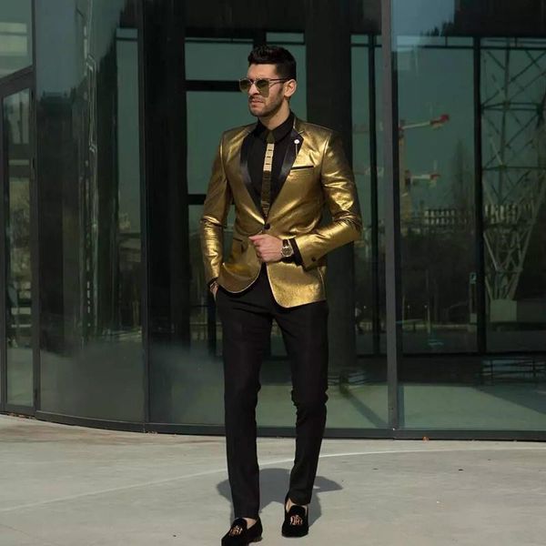 

gold leather men jacket prom blazers slim fit notched lapel one button gentlemen groomsmen coat men tuxedos customized 2019, White;black