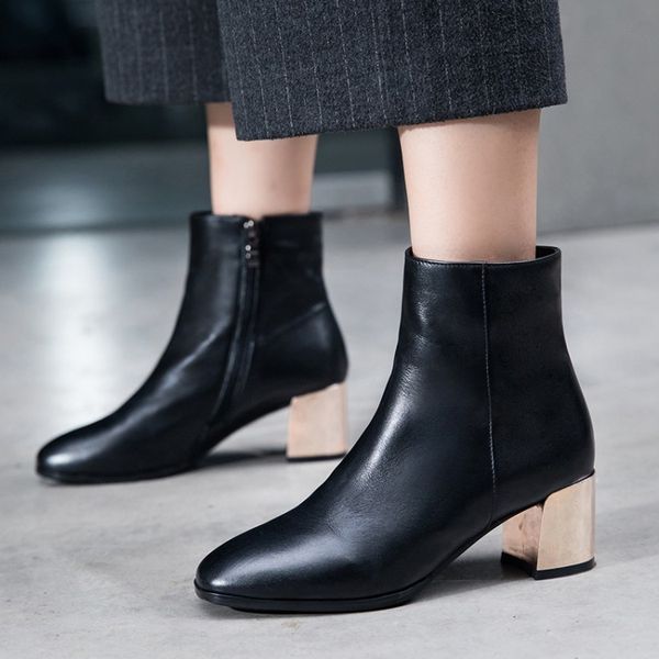 

tanariya new arrival shoes woman boots women the new style of women's shoes with chunky leather ankle boots, Black