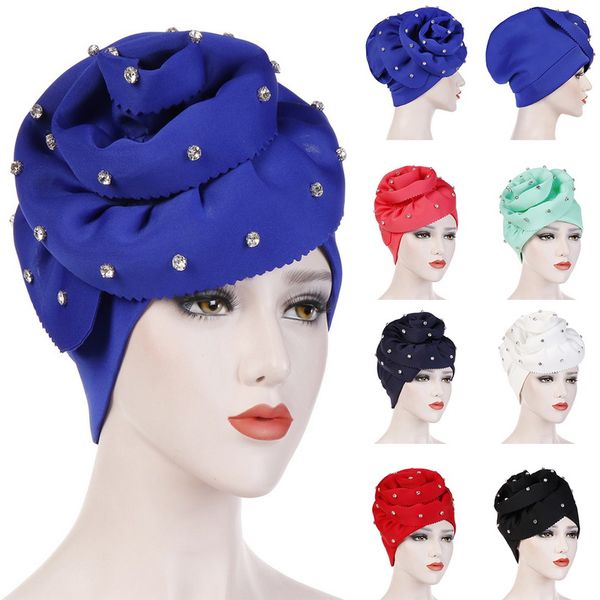 

oeak women muslim hat solid color floral turban hat rhinestone cancer chemo bandana headwrap cap