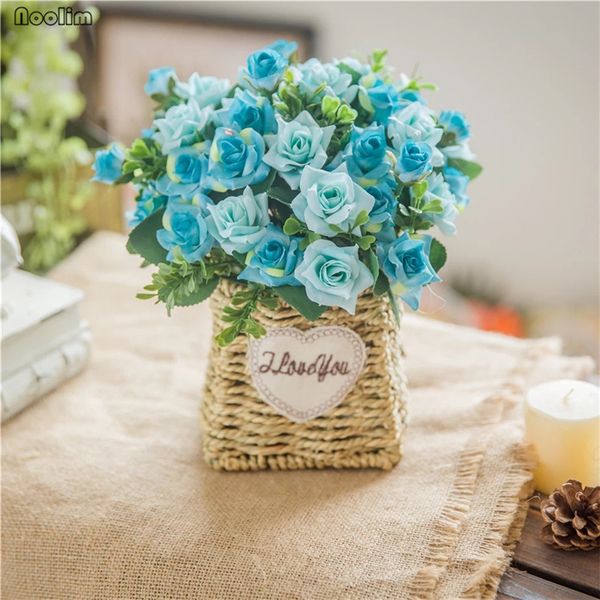

nordic artificial flowers rose with rattan flower basket set home accessories living room table decoration dried flower basket
