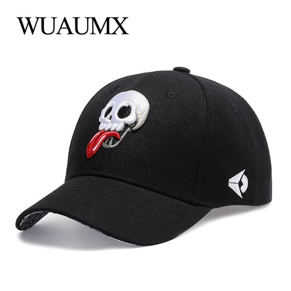 

wuaumx summer men's baseball cap personalized skull dad hat sunscreen women's snapback couple cap embroidery tongue adjustable, Black;white