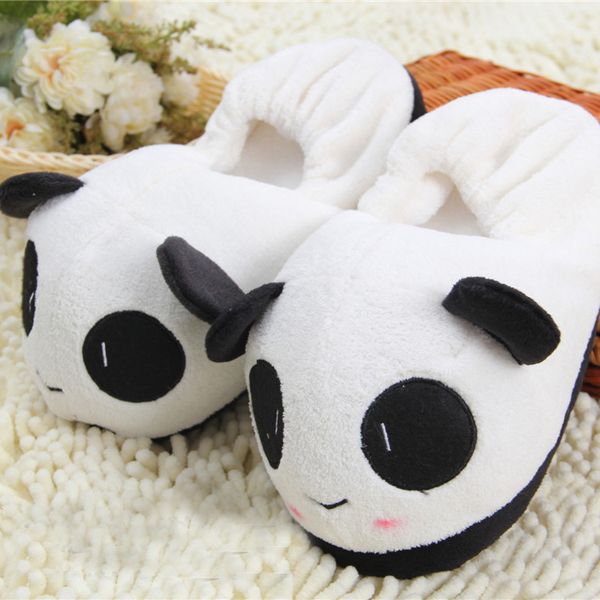 

indoor winter panda slippers flat furry home cartoon animal with fur shoes fuzzy house women plush anime cosplay, Black