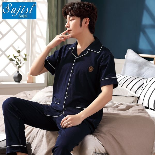 

pajamas men's pure cotton men's lapel loose plus size outside solid color cotton thin home clothes, Black;brown