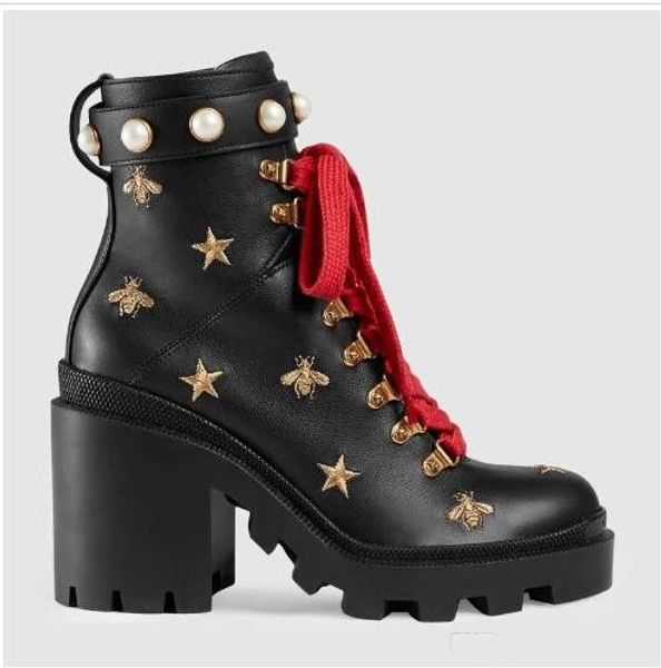 

2019 пчелиный дизайнерские сапоги на платформе обувь на высоком каблуке мартин пустыни сапоги дизайнер обуви моды с коробкой, Black