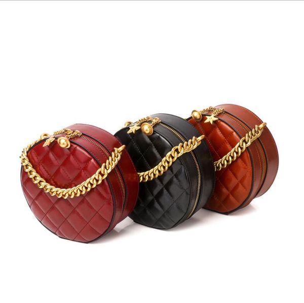 

fashion round women designer diamond pattern chain bag four pure color single shoulder bag