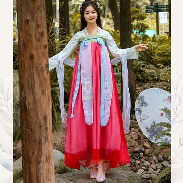 

hanfu traditional dance costume oriental folk stage performance clothes chinese festival outfit fairy dress for women df1002, Black;red