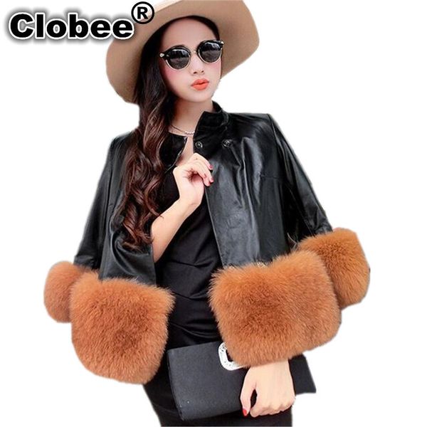 

plus size 6xl 2019 women leather jackets fall pu leather jacket coat brand faux fur stitching furry jacket and coats, Black