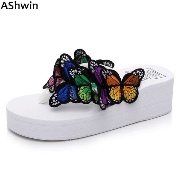

ashwin butterfly wedge platform sandals woman shoes flip flops summer casual thong slippers fancy shoes hawaiian sandal seaside, Black