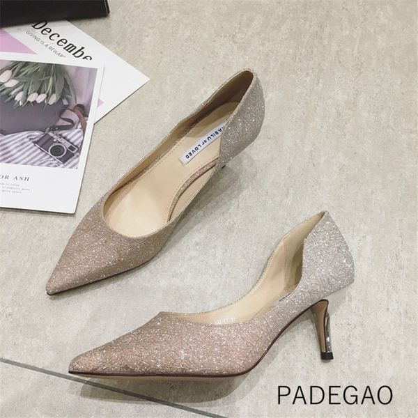 

high heel 2020 women shoes silver sequined cloth party high-heeled elegant shallow woman heels, Black