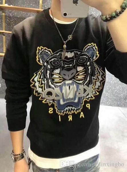 

2020 sweater quality explosion models 7028 # terry cotton embroidery tiger head cotton terry sweater men and women sweater s--xxl, Black