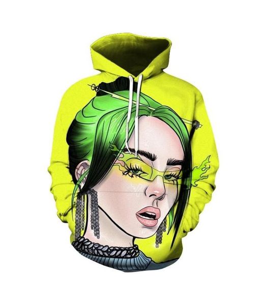 

новые 2020 комфортная billie eilish подходит billie eilish 3d толстовки мужчины / женщины 3d с капюшоном пуловеры кофты свободная перевозка, Black