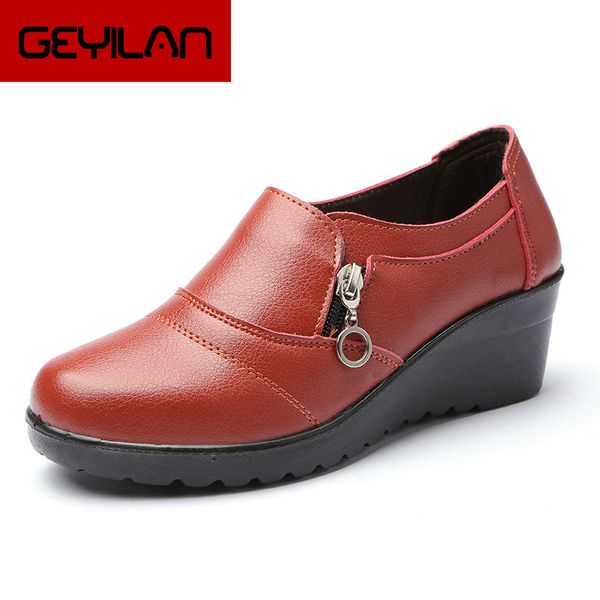 

autumn new fashion slip on women high heels shoes women's genuine leather work shoes mother comfortable wedding 567, Black
