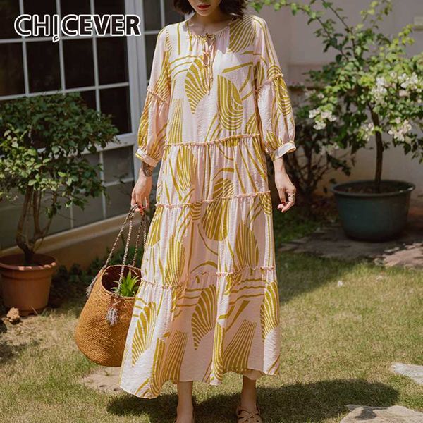 

chicever print hit color dress женский o образным вырезом puff с длинным рукавом зашнуровать большой размер свободные платья макси женщины 2, Black;gray