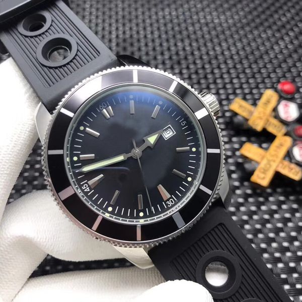 

new style automatic movement men watch super ocean black dial rubber band watch, Slivery;brown