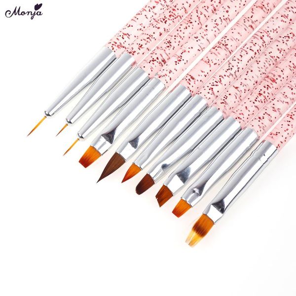 

monja 4 colors 10pcs/set nail art painting brush kit acrylic uv gel extension builder stripe lines liner pattern diy drawing pen, Yellow