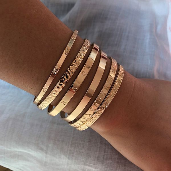 

2 pcs/set simple gold color open bangle women copper bracelet femme jewelry, Black