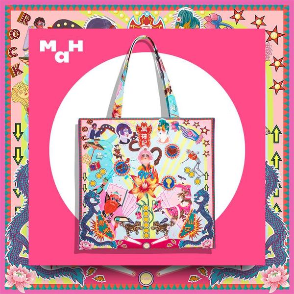 

mah pink cartoon print tote bag women shoulder shopping bag for girl waterproof purses casual handbag