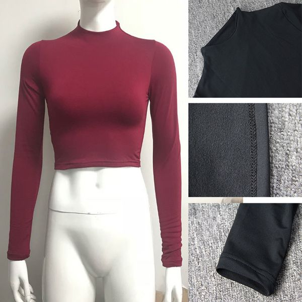 

long sleeve crop women shirts harajuku korean black burgundy clothes turtleneck basic short t shirt femme, White