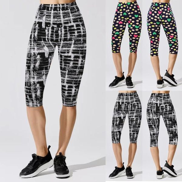 

summer women's running tights elastic breathable sports pants seven points printed leggings sports leisure fitness yoga pants, White;red