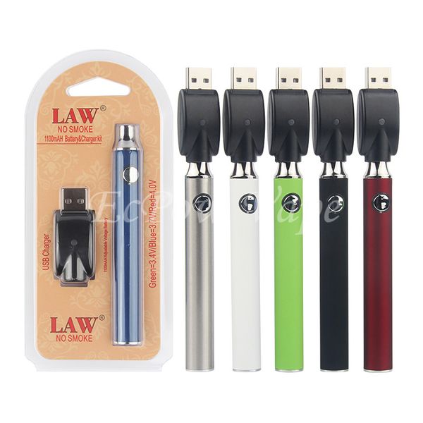 LAW eVod eGo Preheat Vaporizer Pen 510 Gewinde Vape Batterie 1100mah Einstellbare Spannung Elektronische Zigarette Rauchen Vapes Band