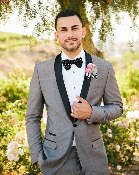 

custom made men suits grey shawl lapel wedding suits bridegroom slim fit formal tuxedos groomsmen groom blazer prom man (jacket+pants, White;black