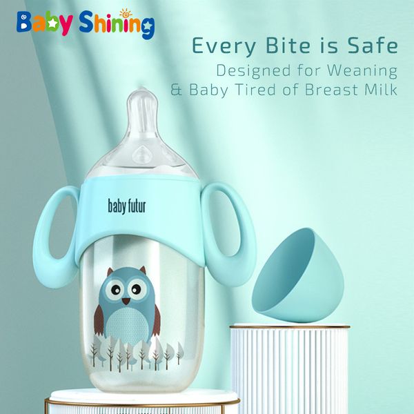 

baby shining baby bottle ppsu 300ml bpa wide mouth anti-throwing straw handle newborn anti-inflation feeding bottle