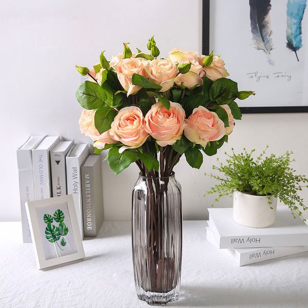 

5pcs/lot artificial branch roses silk flowers immortal rose wedding centerpiece decoration home party indoor flowers h0123