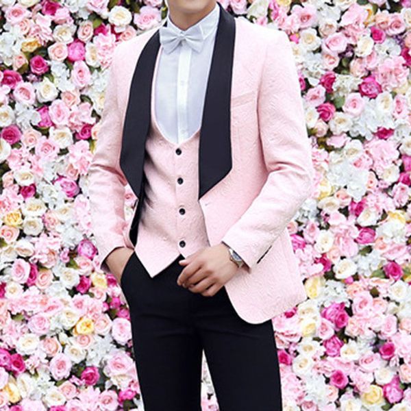 

three piece filet wedding mens suits or tuxedos groom shawl lapel slim fit jacket black pants vest custom, White;black
