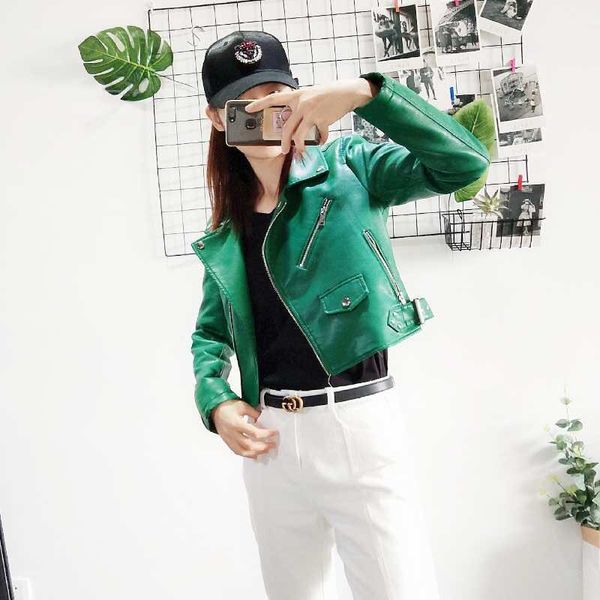 

2019 new fashion women autumn rivet faux soft leather jackets and coats lady pu long sleeve zippers motorcycle biker outerwear, Black
