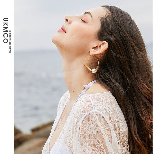 

a-034 2019 new high-bright pearl earrings love heart heart-shaped exaggerated original alloy european and american earrings female ship, Silver