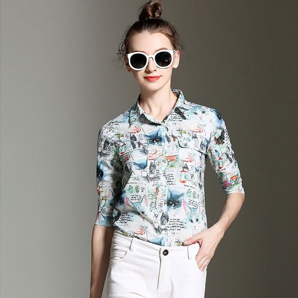 

spring autumn womens and blouses print long sleeve casual chiffon blouse female work wear office shirts for women, White