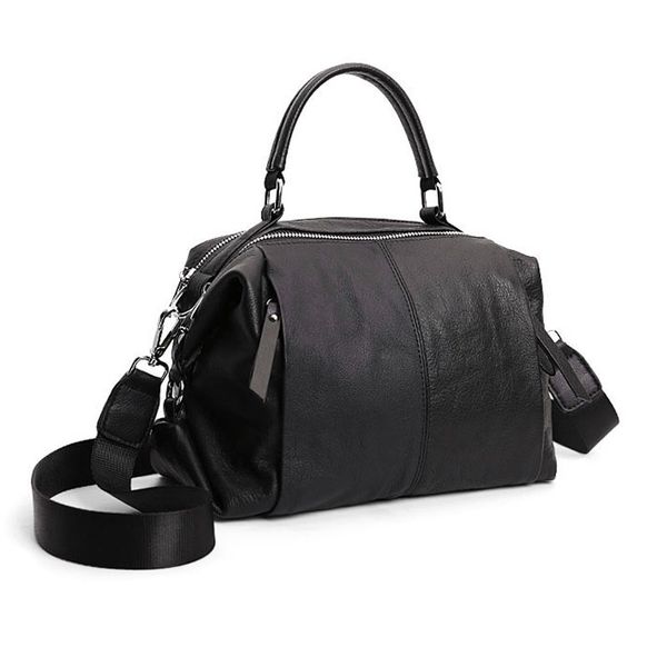 

women genuine cowhide leather tote handbag shoulder crossbody bags soft leather double zipper pockets black bag large or small