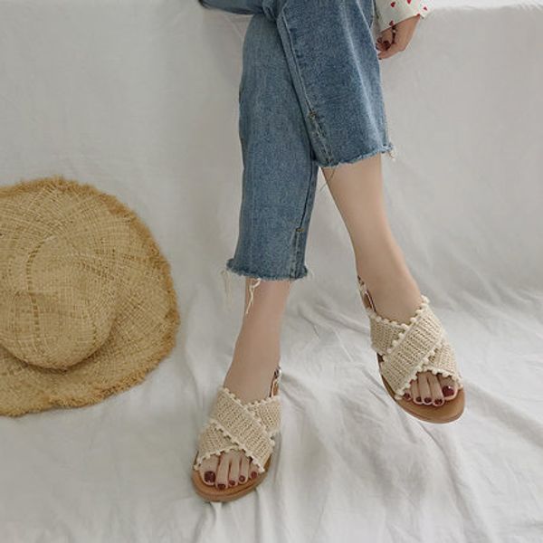 

2020 summer new comfortable net red sandals female flat shoes student ins tide summer fairy wild word belt beach rome, Black