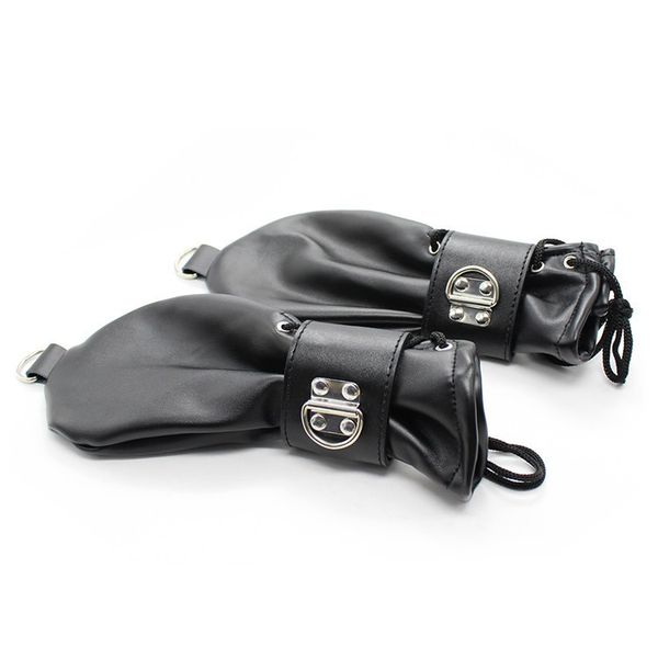 

fashion-soft leather fist mitts gloves with locks and d rings hand restraint mitten pet role play fetish costume, Blue;gray