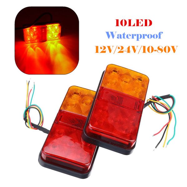

пара 12v / 24v/10-80v 10 led задний фонарь задний фонарь указатель поворота задний тормоз стоп-сигнал автомобиля грузовик прицеп караван вод