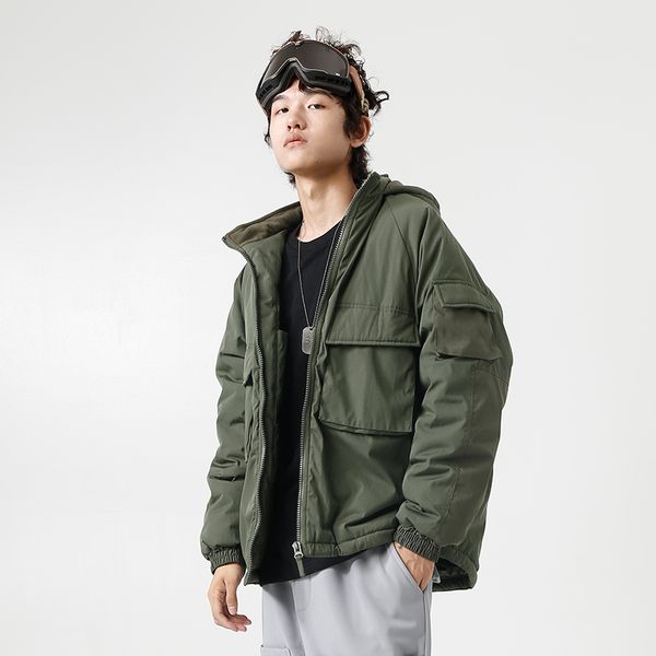 

winter new jacket men warm fashion solid color casual thickening large pocket hooded coat streetwear loose cotton male clothes, Tan;black