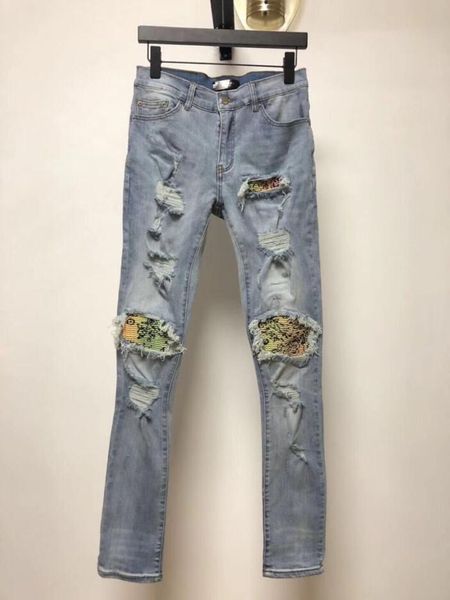 

19ss new men's designer brand ami jeans classic hip hop pants designer jeans distressed ripped biker jean slim fit motorcycle denim jea, Blue