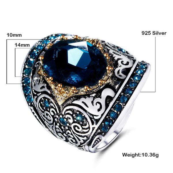 

silver fashion jewelry rings for men women's 925 sterling silver rings 10x14mm big blue gemstone ring anniversary party gifts