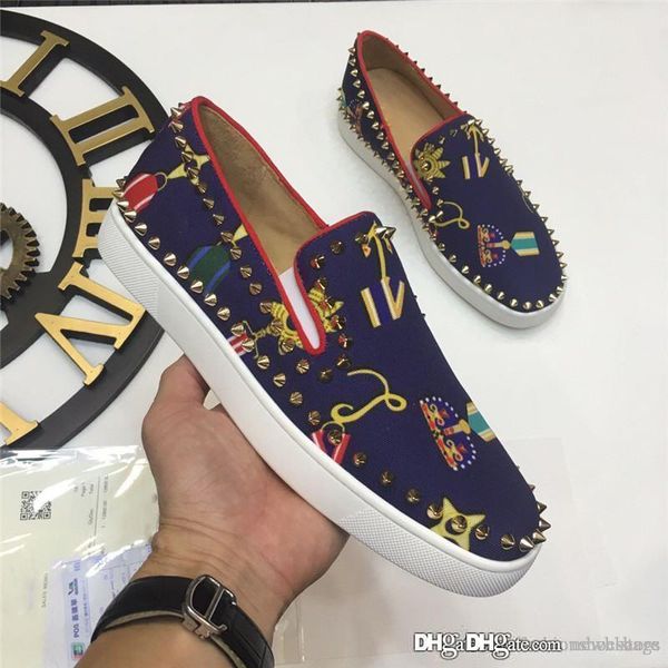 

2018 Christian Red Bottom Pik Boat Blue Inferno Roller Spike Flat Sneaker CL Red BottomsNewboutinss Shoes With Box