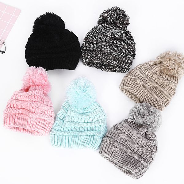 

new cute baby knitted hat fashion kids warm winter hats soft fur pom ball caps candy color crochet beanie cap t2c5076