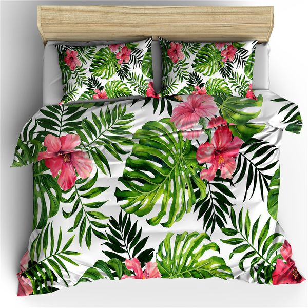 

tropical plants 3d floral duvet cover set king  double full twin single size bed linen set
