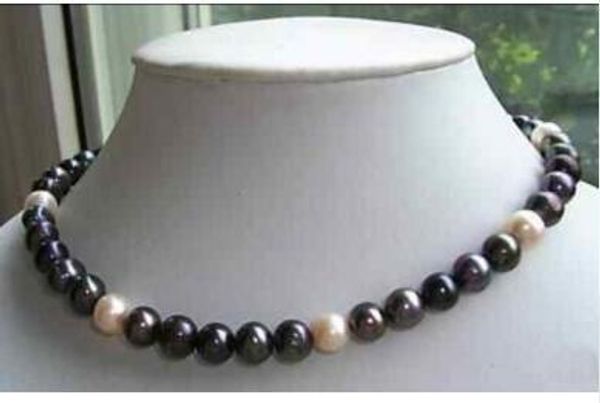 

9-10mm natural south sea black white pearl necklace gold clasp 18 inch, Silver