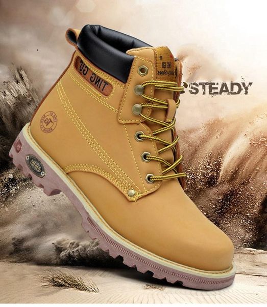 

yellow boots men army military women black leather ankle half boot fashion sports sneaker boots canvas man anti-slip designer steel toe shoe, Black;brown
