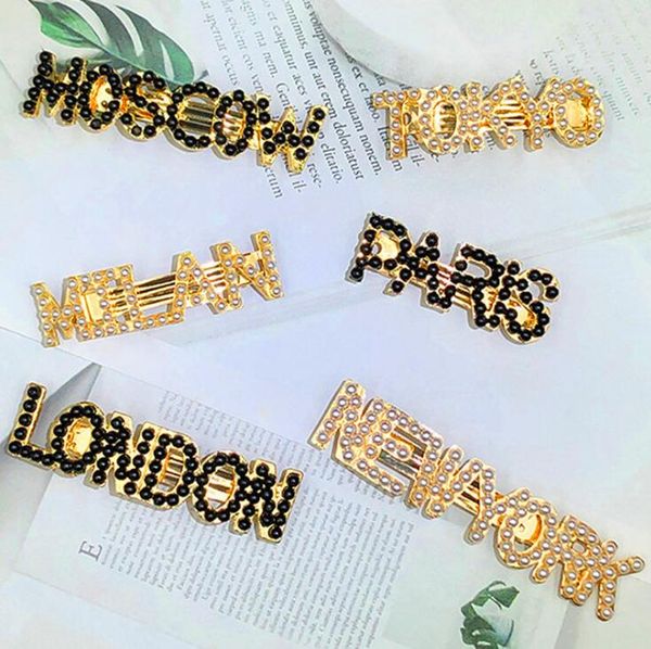 Dhl English Alphabet Black White Color Imitation Pearl Hairpin